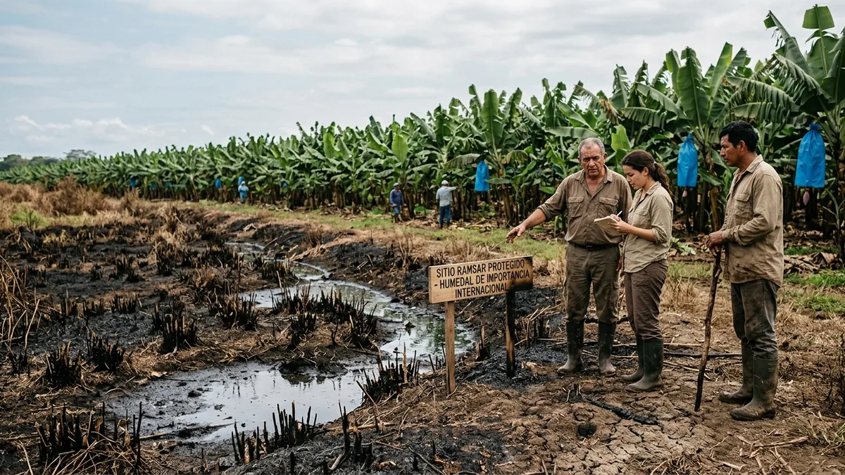 Una piantagione di banane ha bruciato una zona umida protetta